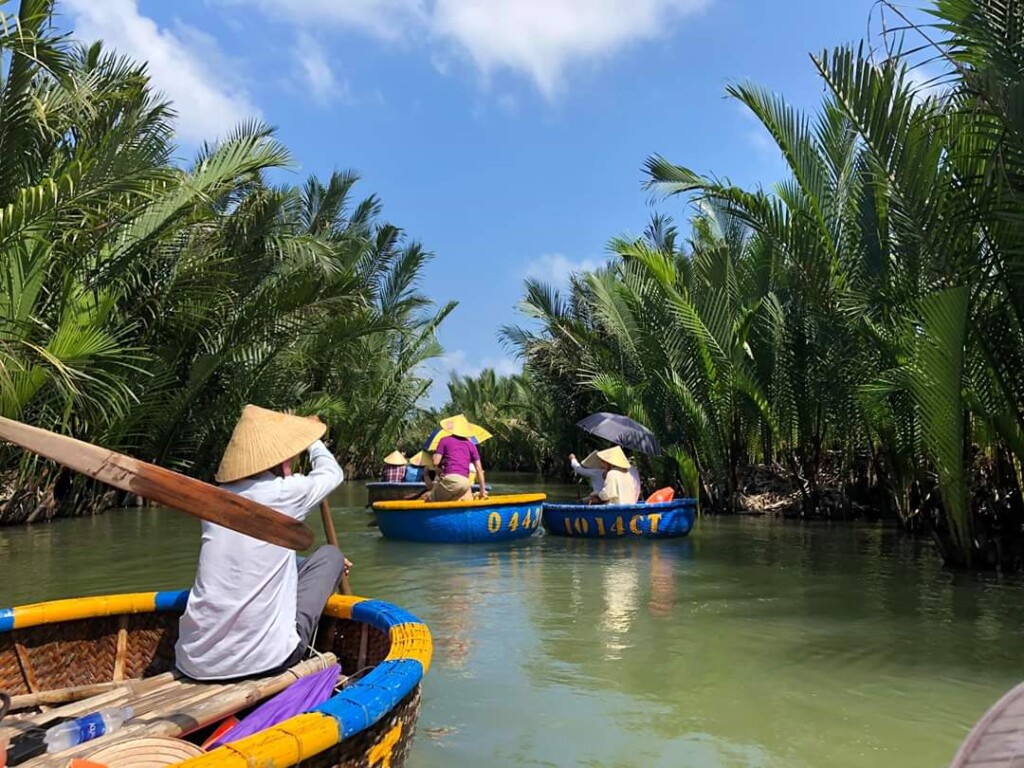 Traveler stand on water coconut